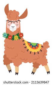 Calm llama. Cute alpaca character. Relax symbol