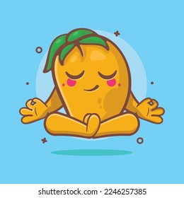 calm mango fruit character mascot with yoga meditation pose isolated cartoon in flat style design 
