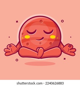 calm Mars planet character mascot with yoga meditation pose isolated cartoon in flat style design