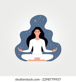 calm meditating woman, vector illustration