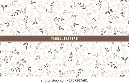 Padrão de galho sem costura calmo e minimalista com folhas marrons, beges e taupe (tons de terra) em um fundo branco limpo. Perfeito para casamento, papelaria, marca moderna e design de tecido.