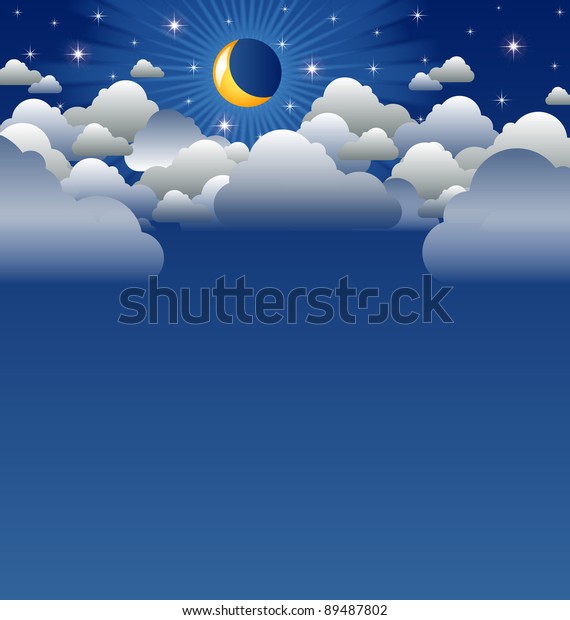 Calm moon and\
clouds scenery with copy\
space