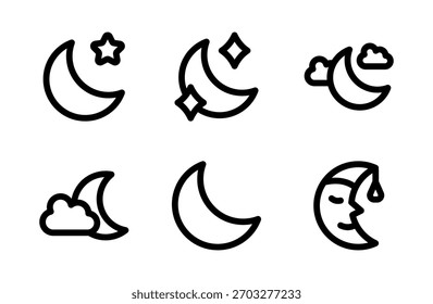 Calm Moon Icon Set for Modern Night Sky Symbols and Professional Lunar Phase Graphic Resources for Creative Atmospheric Projects
