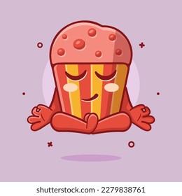 calm muffin cake character mascot with yoga meditation pose isolated cartoon in flat style design 