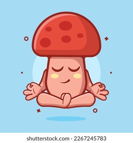 calm mushroom character mascot with yoga meditation pose isolated cartoon in flat style design 