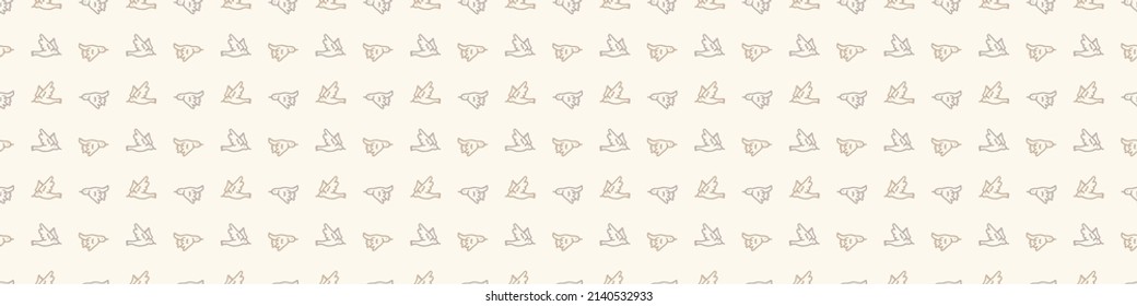 Calm newborn baby minimal bird seamless border pattern. Gender neutral scandi style sketch endless background ribbon tape. Trendy bordur edging. 