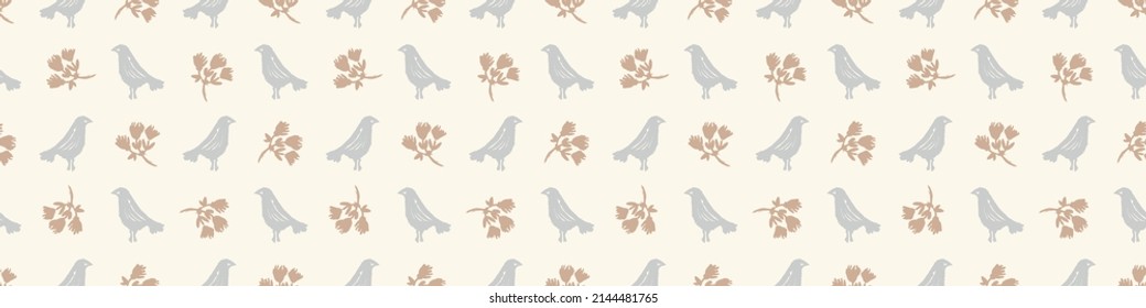 Calm newborn baby minimal bird seamless border pattern. Gender neutral scandi style sketch endless background ribbon tape. Trendy bordur edging. 