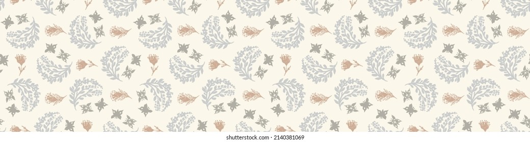 Calm newborn baby minimal foliage seamless border pattern. Gender neutral scandi style sketch endless background ribbon tape. Trendy bordur edging. 