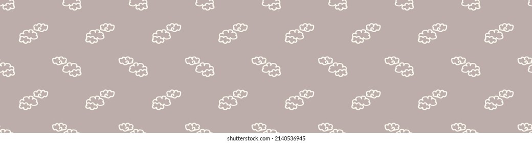 Calm newborn baby minimal sky cloud seamless border pattern. Gender neutral scandi style sketch endless background ribbon tape. Trendy bordur edging. 