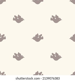 Calm newborn minimal bird seamless pattern. Gender neutral baby nursery decor background. Scandi style sketch wallpaper background tile or toddler inclusive apparel fashion.