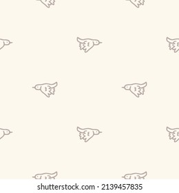 Calm newborn minimal bird seamless pattern. Gender neutral baby nursery decor background. Scandi style sketch wallpaper background tile or toddler inclusive apparel fashion.