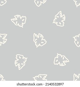 Calm newborn minimal bird seamless pattern. Gender neutral baby nursery decor background. Scandi style sketch wallpaper background tile or toddler inclusive apparel fashion.