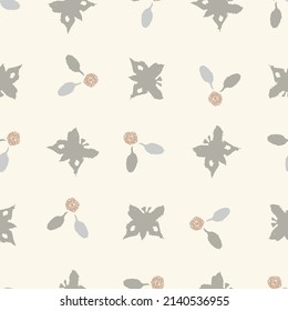 Calm newborn minimal butterfly seamless pattern. Gender neutral baby nursery decor background. Scandi style sketch wallpaper background tile or toddler inclusive apparel fashion.