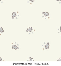 El neonato tranquilo tiene un patrón mínimo de nubes sin fisuras. Fondo de decoración de la guardería infantil neutra desde el punto de vista del género. Esbozo de estilo escandaloso tapiz de fondo de papel pintado o moda de ropa infantil inclusiva.