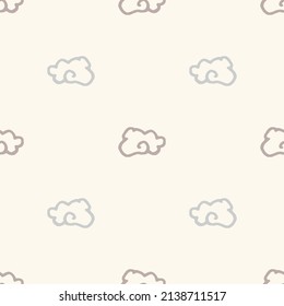 Calm newborn minimal cloud sky seamless pattern. Gender neutral baby nursery decor background. Scandi style sketch wallpaper background tile or toddler inclusive apparel fashion.