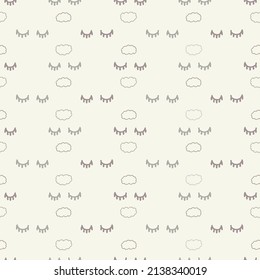 Calm newborn minimal eye seamless pattern. Gender neutral baby nursery decor background. Scandi style sketch wallpaper background tile or toddler inclusive apparel fashion.