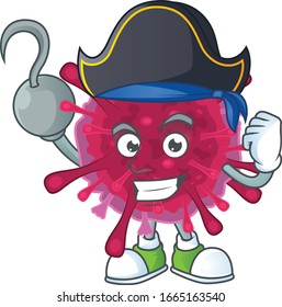 Calm one hand Pirate amoeba coronaviruses mascot design wearing hat