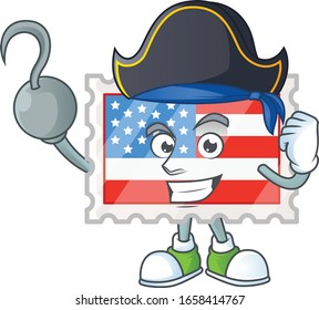Calm one hand Pirate independence day stamp mascot design wearing hat