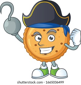 Calm one hand Pirate peanut butter cookies mascot design wearing hat
