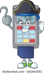 Calm one hand Pirate POS machine mascot design wearing hat
