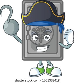 Calm one hand Pirate security box closed mascot design wearing hat