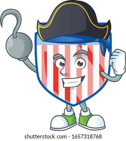 Calm one hand Pirate USA stripes shield mascot design wearing hat