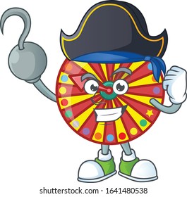 Calm one hand Pirate wheel fortune mascot design wearing hat
