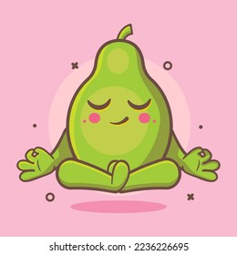 calm papaya fruit character mascot with yoga meditation pose isolated cartoon in flat style design