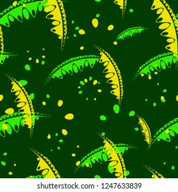 Calm pattern of delicate leaves and petals of garden plants in summer green and yellow tones. For paper, cloth or organic products.
