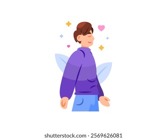 calm and peaceful concept. illustration of a man feeling calm, serenity, and peace. calm heart and mind. man happy and feeling free. freedom. expression and gesture. flat style character design