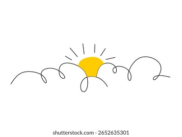 
Uma cena calma e pacífica onde o sol se esconde atrás de nuvens suaves, criando uma atmosfera sonhadora e temperamental