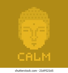 Calm pixel buddha illustration