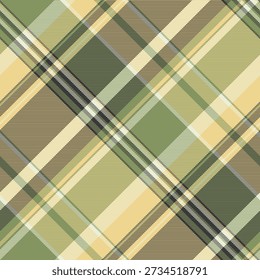 Vector de tela a cuadros tranquila, personalizar la textura del patrón sin costuras. Fondo de cuadros de tartán cruzado textil en colores ámbar y lima.