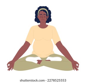 Calm pregnant woman sitting in yoga pose semi flat color vector character. Editable figure. Full body person on white. Simple cartoon style spot illustration for web graphic design and animation