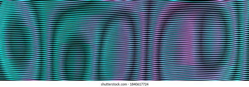 Calm psychedelic linear background with optical illusion of wavy lines and rounded form. Meditative vector color therapy, background saver of stripes in pink green colors. For site, web, mobile apps.