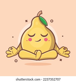 calm quince fruit character mascot with yoga meditation pose isolated cartoon in flat style design