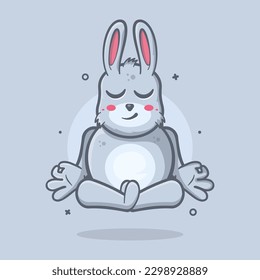 calm rabbit animal character mascot with yoga meditation pose isolated cartoon in flat style design