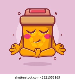 calm recycle bin character mascot with yoga meditation pose isolated cartoon in flat style design 