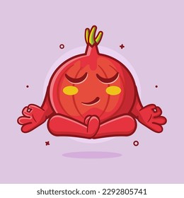 calm red onion character mascot with yoga meditation pose isolated cartoon in flat style design
