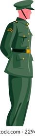 Calm Reflections of a Military Commander: Abstract Flat Illustration, This stunning graphic illustration captures the calm and reflective mood of a military commander., Minimalist and Contemporary