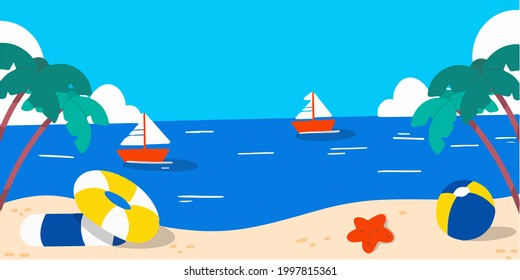 Calm And Relaxing Beach Scenery Doodle Illustration Vector