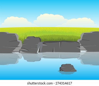 The Calm river with clean water.Vector illustration