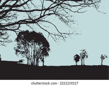 paisaje tranquilo con árboles y ramas silhouettes clip de fondo o ilustración vectorial de clip natural vespertino