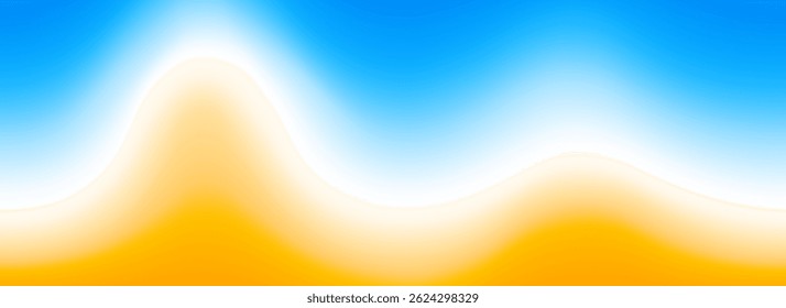Calm sea beach gradient background. Abstract ocean sand coast concept. Blurred light blue waves wallpaper. Smooth wavy seaside backdrop. Soft summer seashore gradient banner. Vector top view 