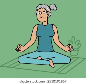 Calm senior woman doing yoga