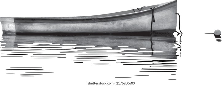In calm serene waters. A skiff is moored near Deer Island in the Bay of Fundy, 