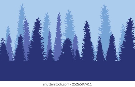 A calm and soothing depiction of a forest silhouette against a blue horizon. The gentle blending of blues creates a peaceful ambiance, making it perfect for any setting that aims to promote relaxation