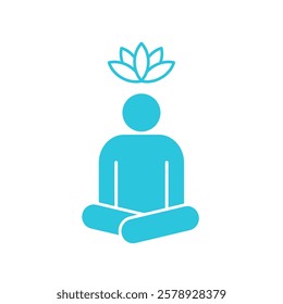 Calm Spirit icon, Meditating Figure with Lotus Isolated on white. 