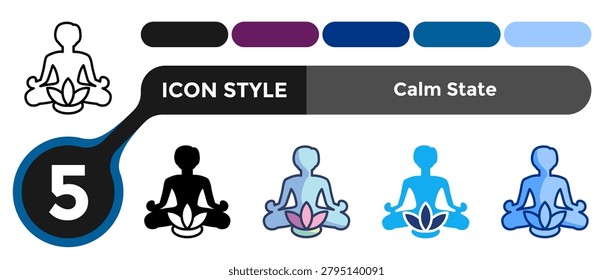 Calm State icon for representing peaceful mental systems, relaxation conditions, and emotional tranquility concepts. Line, Filled, Color, Dualtone style.