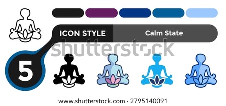 Calm State icon for representing peaceful mental systems, relaxation conditions, and emotional tranquility concepts. Line, Filled, Color, Dualtone style.